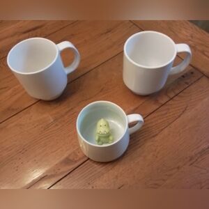 Family Mug Set. Set of Two White Mugs with 1 Green Dinosaur Mug